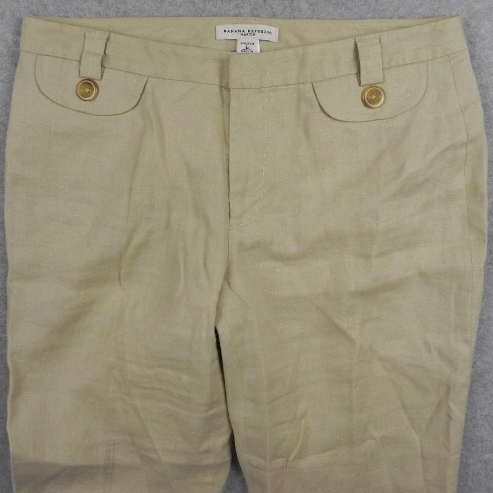 Banana‎ Republic Pants Womens 6 Martin Stretch Linen Blend Wide Leg Slacks Beige